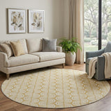 8' Gold And Ivory Ogee Washable Round Rug With UV Protection