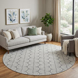 8' Gray And Ivory Ogee Washable Round Rug With UV Protection
