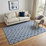 5' X 8' Navy Blue And Ivory Ogee Washable Area Rug With UV Protection
