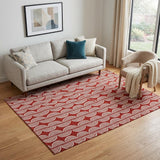 5' X 8' Red And Ivory Ogee Washable Area Rug With UV Protection
