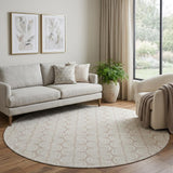 8' Khaki And Ivory Ogee Washable Round Rug With UV Protection