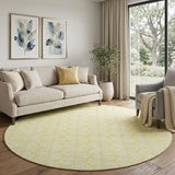 8' Yellow And Ivory Ogee Washable Round Rug With UV Protection