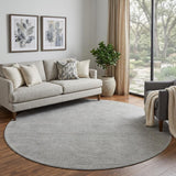 8' Gray And Ivory Geometric Washable Round Rug With UV Protection