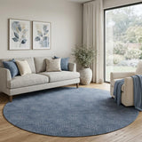 8' Navy Blue And Ivory Geometric Washable Round Rug With UV Protection