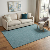 5' X 8' Teal And Ivory Geometric Washable Area Rug With UV Protection
