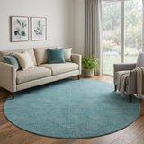 8' Teal And Ivory Geometric Washable Round Rug With UV Protection