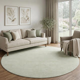 8' Artichoke Green And Ivory Geometric Washable Round Rug With UV Protection