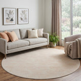 8' Peach And Ivory Geometric Washable Round Rug With UV Protection