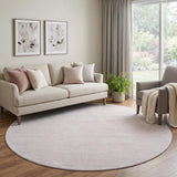 8' Pink And Ivory Geometric Washable Round Rug With UV Protection