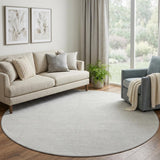 8' Silver And Ivory Geometric Washable Round Rug With UV Protection