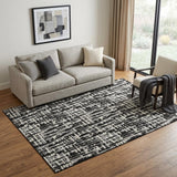 5' X 8' Black Ivory And Gray Abstract Geometric Washable Area Rug With UV Protection