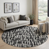 8' Black Ivory And Gray Abstract Geometric Washable Round Rug With UV Protection