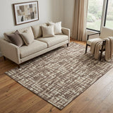 5' X 8' Brown Beige And Ivory Abstract Geometric Washable Area Rug With UV Protection