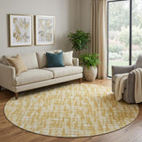 8' Gold Ivory And Wheat Abstract Geometric Washable Round Rug With UV Protection