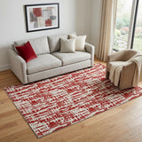 5' X 8' Red Beige And Ivory Abstract Geometric Washable Area Rug With UV Protection