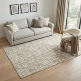 5' X 8' Tan Beige And Ivory Abstract Geometric Washable Area Rug With UV Protection