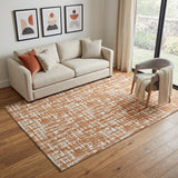 5' X 8' Terra Cotta Ivory And Beige Abstract Geometric Washable Area Rug With UV Protection