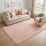 5' X 8' Pink Ivory And Orange Abstract Geometric Washable Area Rug With UV Protection