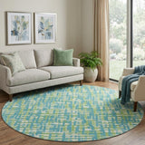 8' Turquoise Green And Ivory Abstract Geometric Washable Round Rug With UV Protection