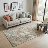 5' X 8' Beige Copper And Green Abstract Washable Area Rug With UV Protection
