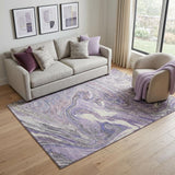 5' X 8' Lavender Gray And Ivory Abstract Washable Area Rug With UV Protection