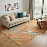 5' X 8' Orange Teal And Sage Abstract Washable Area Rug With UV Protection