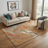 5' X 8' Rust Gray And Ivory Abstract Washable Area Rug With UV Protection