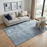 5' X 8' Denim Blue And Ivory Abstract Washable Area Rug With UV Protection