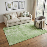 5' X 8' Green And Beige Abstract Washable Area Rug With UV Protection