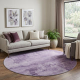 8' Lavender And Lilac Abstract Washable Round Rug With UV Protection