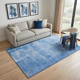 5' X 8' Navy Blue And Sky Blue Abstract Washable Area Rug With UV Protection