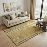 5' X 8' Gold And Brown Striped Washable Area Rug With UV Protection