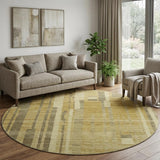 8' Gold And Brown Striped Washable Round Rug With UV Protection