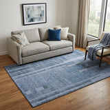 5' X 8' Navy Blue And Denim Blue Striped Washable Area Rug With UV Protection