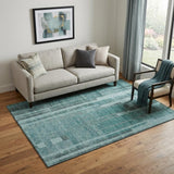 5' X 8' Teal And Aqua Striped Washable Area Rug With UV Protection