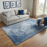 5' X 8' Blue Gray And Silver Diamond Washable Area Rug With UV Protection