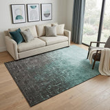 5' X 8' Teal Gray And Charcoal Ombre Washable Area Rug With UV Protection