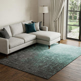 8' X 10' Teal Gray And Charcoal Ombre Washable Area Rug With UV Protection