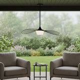 34" Black Aluminum Geometric Wavy LED Dimmable Outdoor Hanging Light