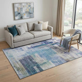 5' X 8' Blue And Ivory Abstract Geometric Washable Area Rug With UV Protection