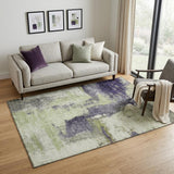 5' X 8' Fern Green Gray And Ivory Abstract Washable Area Rug With UV Protection