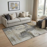 5' X 8' Gray Silver And Beige Abstract Washable Area Rug With UV Protection