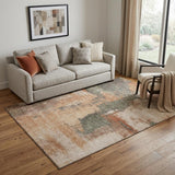 5' X 8' Terra Cotta Beige And Sage Abstract Washable Area Rug With UV Protection