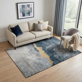 5' X 8' Blue Gray And Gold Abstract Washable Area Rug With UV Protection