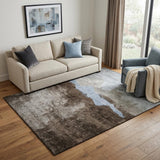 5' X 8' Chocolate And Blue Abstract Washable Area Rug With UV Protection