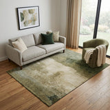 5' X 8' Fern Green And Beige Abstract Washable Area Rug With UV Protection