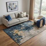 5' X 8' Blue Gold And Silver Abstract Washable Area Rug With UV Protection
