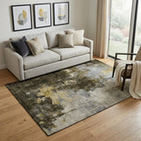 5' X 8' Brown Gold And Silver Abstract Washable Area Rug With UV Protection