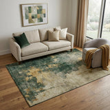 5' X 8' Fern Green Gold And Silver Abstract Washable Area Rug With UV Protection
