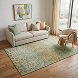 5' X 8' Artichoke Green And Copper Polka Dot Washable Area Rug With UV Protection